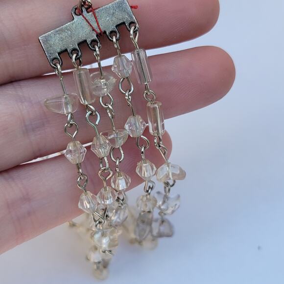 Vintage 1950s crystal bead bracelet multi-strand silver tone sparkle chain - Picture 7 of 10